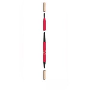 Eyebrow pencil with a liquid ink micro-liner, a shading pencil, and brow brush